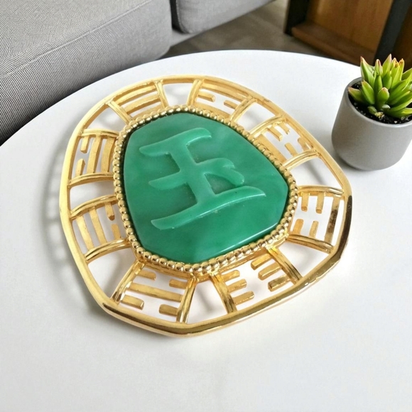 hattie Jewelry - Vintage Hattie Carnegie Pin Brooch Faux Green Jade Asian